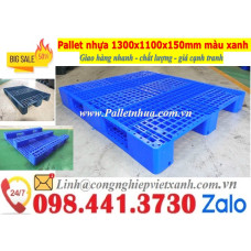 Pallet nhựa 1300x1100x150mm màu xanh 