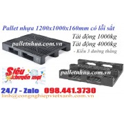Pallet nhựa 1200x1000x150mm lỗi sắt màu đen 3 đường thẳng