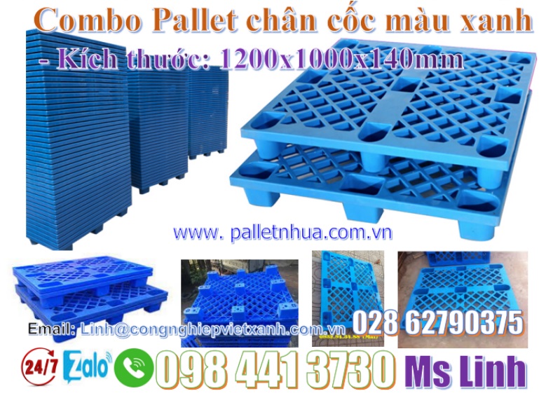 Combo Pallet chân cốc màu xanh 1200x1000x140mm