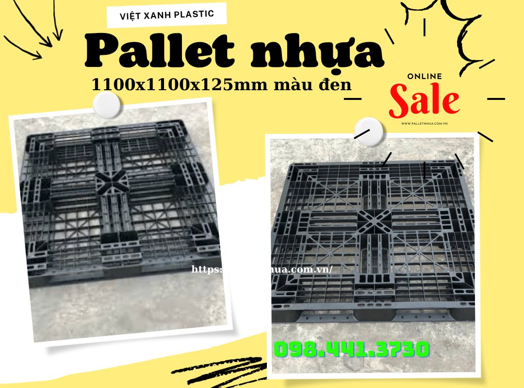 Diễn đàn rao vặt tổng hợp: Pallet nhựa 1100x1100x125mm, màu đen khuyến mãi liên  Pallet-nhua-1100x1100x125mm-mau-den-1