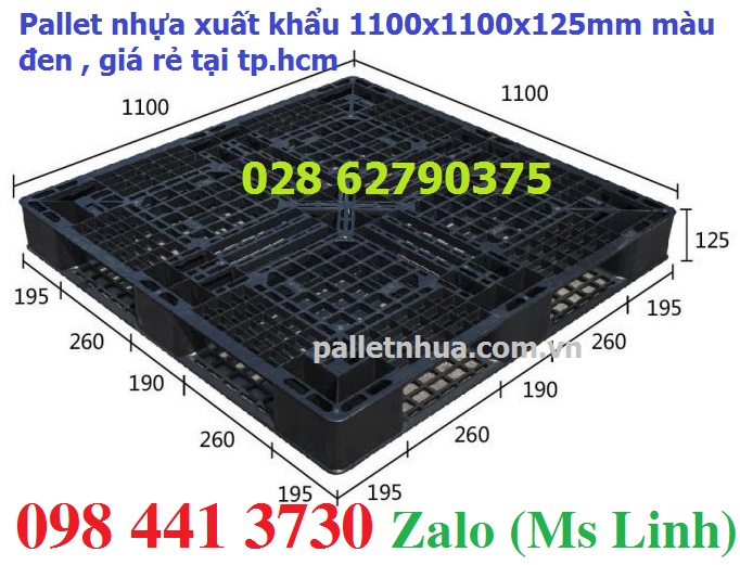 Pallet nhựa màu đen 1100x1100x125mm xuất khẩu