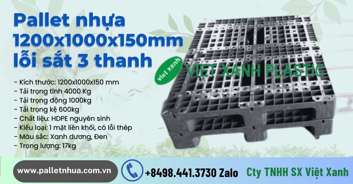 Pallet 1200x1000mmx150mm 3 đường thẳng lỗi sắt màu xanh, đen Pallet_nhua_1200x1000x150m_mauden_3thanh-loi-sat