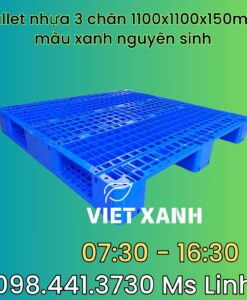 Pallet-nhua-3-chan-1100x1100x150mm-mau-xanh-Nguyen-sinh-1