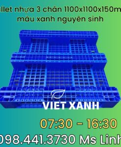 Pallet-nhua-3-chan-1100x1100x150mm-mau-xanh-Nguyen-sinh
