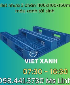 Pallet-nhua-3-chan-1100x1100x150mm-mau-xanh-tai-sinh-1